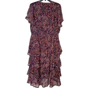 Kate & Mason Floral Tiered Dress Black Multi XL Metallic Accents Ruffle $128 MSR